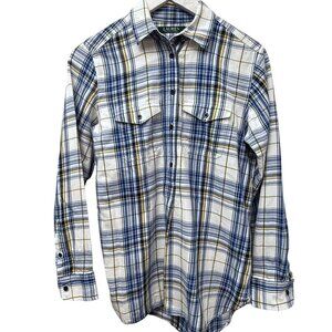 LAUREN Ralph Lauren Womens Plaid Shirt XS Blue Cotton Long Sleeve Boyfriend